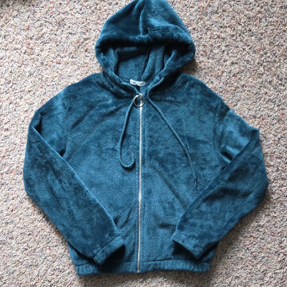 Plush Teal Zip-Up Hoodie for Women